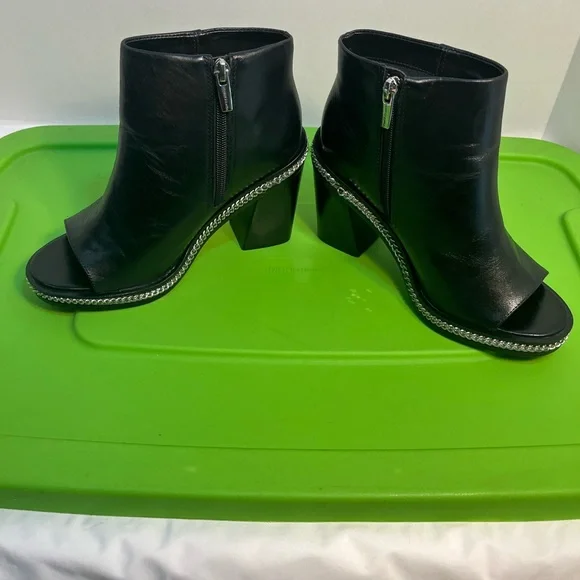 Vince Camuto Black Open-Toe Leather Ankle Booties with Silver Trim - Picture 4 of 15